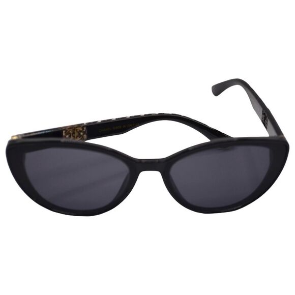 Chanel Women’s Sunglasses | Black Frame w/ Gold Detail | Solid Gray Lens main image 9